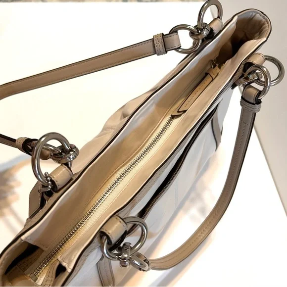 Coach Elegant Bone & Taupe Smooth Leather Shoulder Tote - Picture 3 of 12